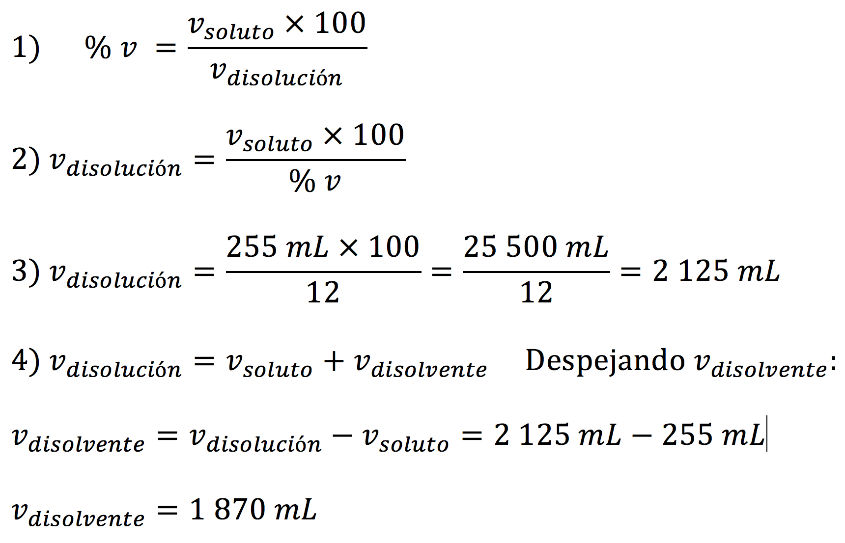 Obligatorio Artefacto Cañón 1.1. Ejemplos de cálculo de concentraciones %m y %v